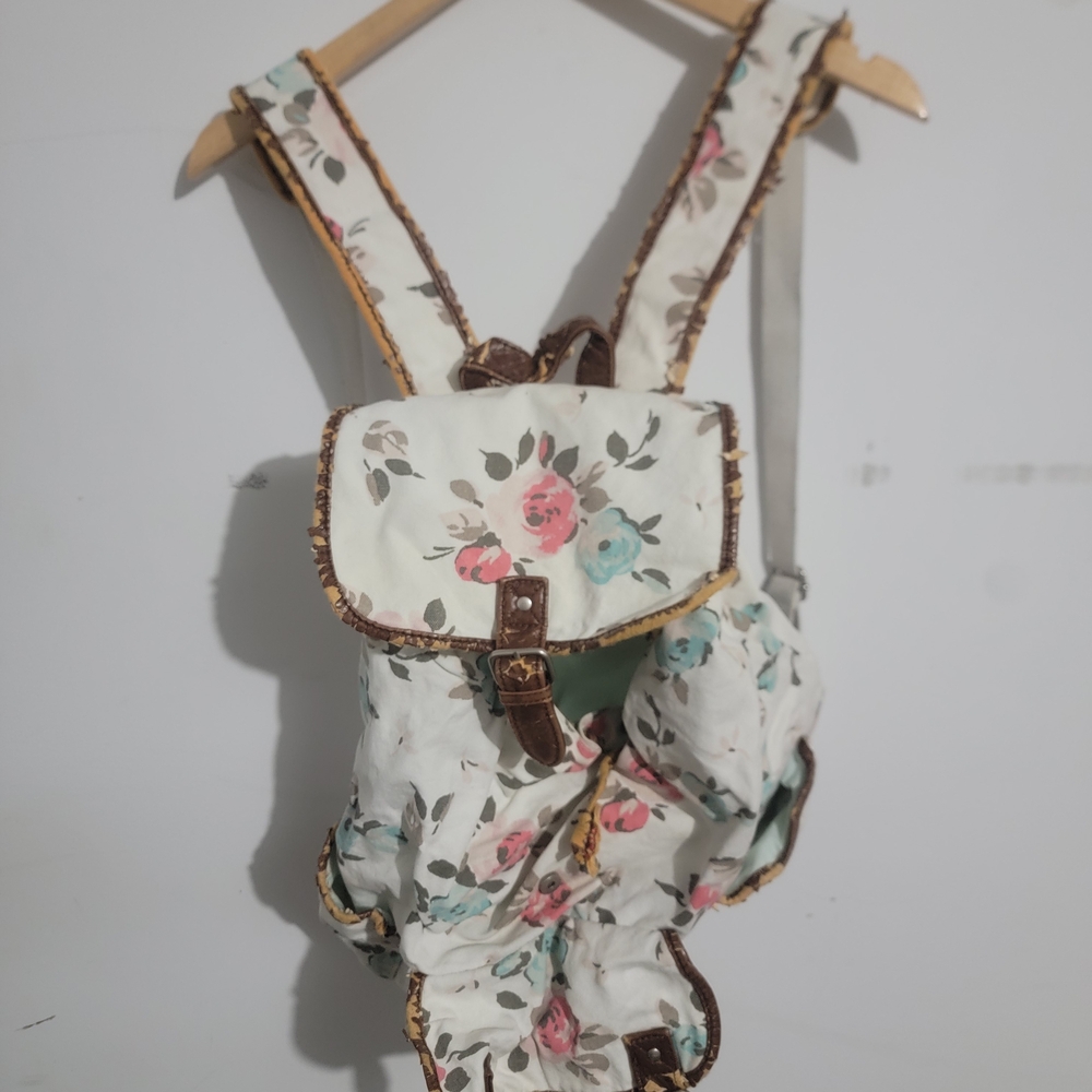 Floral Backpack with Brown Accents